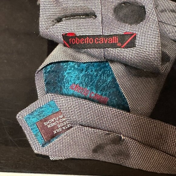 Roberto Cavalli Silk Tie Mens Necktie Gray Black Hand painted Abstract Neckwear - Picture 8 of 8